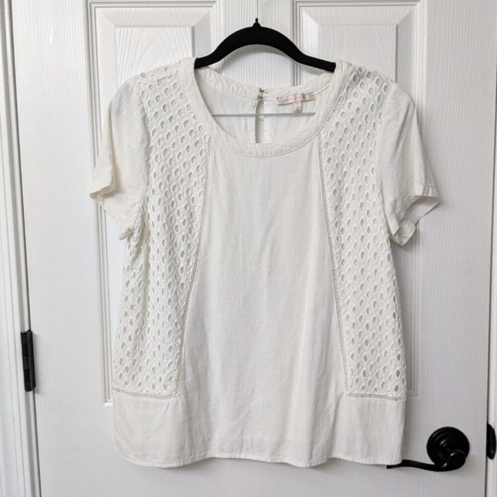 Anthropologie Skies Are Blue Linen Cotton Blend White Blouse | SZ Med
